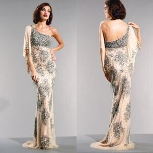 NWT NIKA by Nika Kapoor Golden Old Hollywood Glam Gown, Sz 14